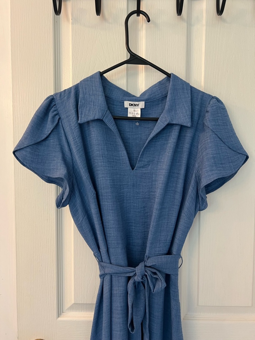 DKNY Blue Collared Midi Dress with Tie Waist - Picture 2 of 4